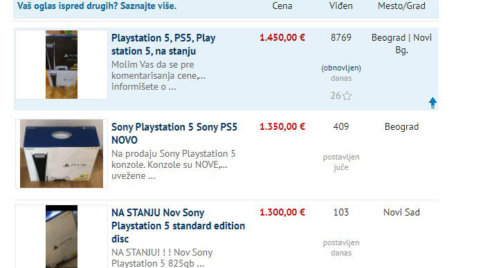 PlayStation 5 se prodaje po ceni većoj od 1400 evra